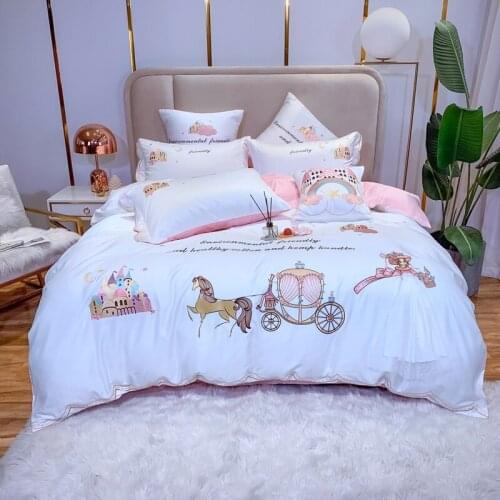 New Washed silk Comforter bedding set Queen King size Bed sheet set Pillow Cover 4pcs Embroidery bed set