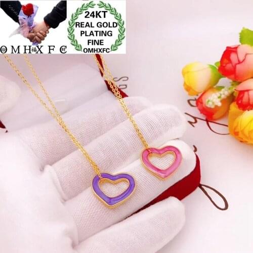 OMHXFC Wholesale YM231 European Fashion Hot Fine Woman Girl Party Birthday Wedding Gift Heart Oil Drip 24KT Gold Pendant Charm