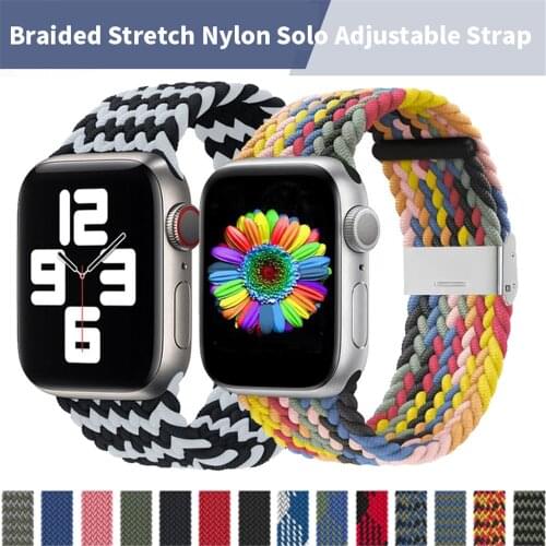 Adjustable Nylon Strap for Apple Watch Band 6 5 SE 44mm 40mm Sports Elastic Solo Loop Bracelet for iWatch series 6 4 3 42mm 38mm