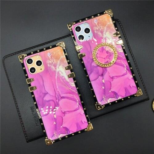 Luxury Glitter Square Case for iPhone 12 PRO MAX XS Max X XR 11 PRO MAX 7 8 Plus 6 6S Fashion Pink Marble Cover Soft Phone Cases