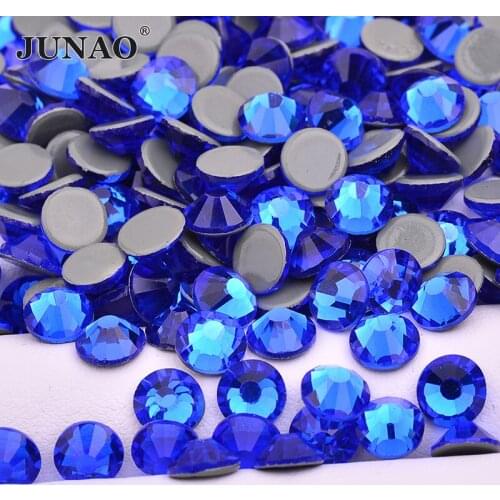JUNAO SS 6 8 10 12 16 20 30 Hot Fix Glass Blue Rhinestone Applique Hotfix Crystals Stones Flatback Strass For DIY Clothes