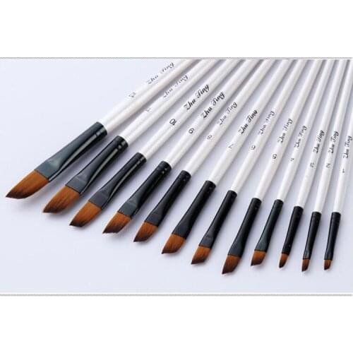 Y11 12 pcs/set Nylon Hair Wooden Handle Oil Paint Brush Pen Set DIY Oil Acrylic Painting Art Paint Brushes Supplies