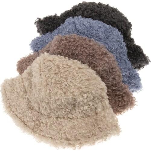 Women Travel Warm Bucket Hat Quality Solid Color Bucket Hat Black Ladies Fluffy Panama Bob Fisherman Gorros For Female Winter