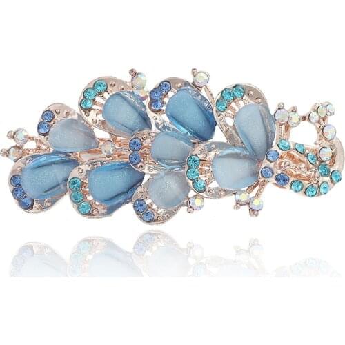 AWAYTR Fashion Hair Clips Metal Pin Rhinestone Small Peacock Flower Hairpin Headwear For Women Crystal Barrette Hair Accessories