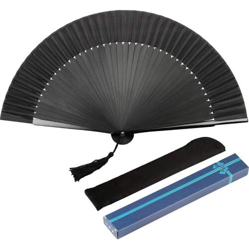 METABLE 1 Pcs Hand Fan Black Silk Fabric Bamboo Oriental Wall Decoration Wedding Gift Party Favor Dancing Show Props