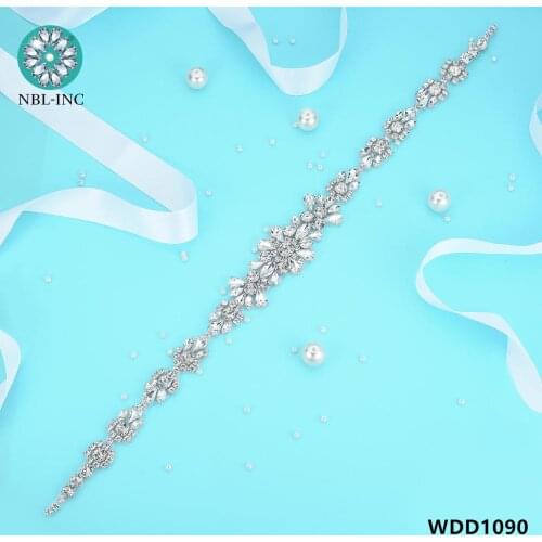 30PCS) Wholesale silver crystal rhinestone applique belt sash sew on iron on for wedding dress WDD1090