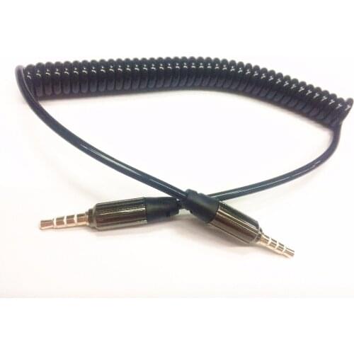 3ft 4-Pole Spring Coiled 3.5mm Aux Cable w/ Mic Gold Stereo Audio Auxiliary Cord
