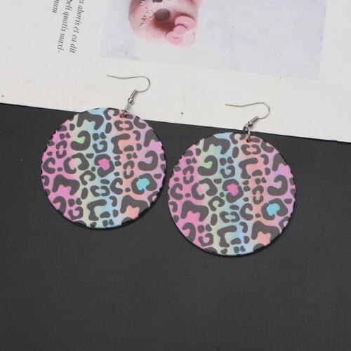 6 Pairs Leopard Skin Hand Drawn Both Sides Printing Wooden Drop Loops Charms Earrings Ear Dangle Jewelry for Women Gifts
