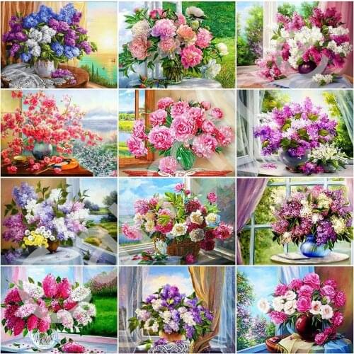 DIY 5D Diamond Painting Peony Flower Cross Stitch Mosaic Vase Rhinestones Picture Full Round&Square Drill Home Decoration Gift