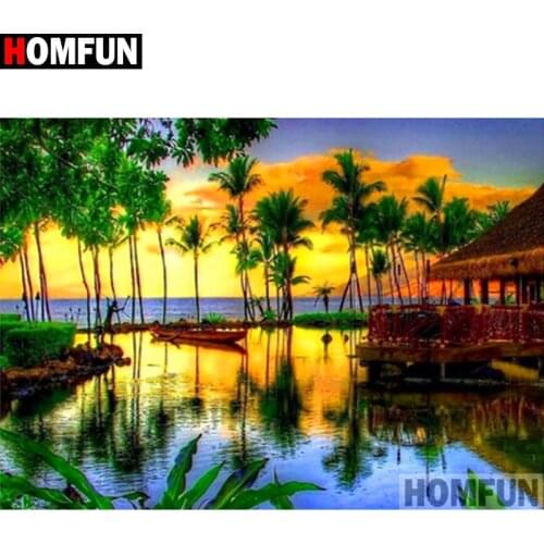 HOMFUN Full Square/Round Drill 5D DIY Diamond Painting "Scenic sunset" Embroidery Cross Stitch 5D Home Decor A16245