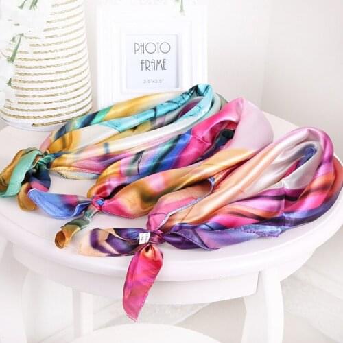 60cm*60cm Satin Square Neckerchiefs 2 pieces /lot Printing Flower Wristband Seasonless Hairband Neck Scarf