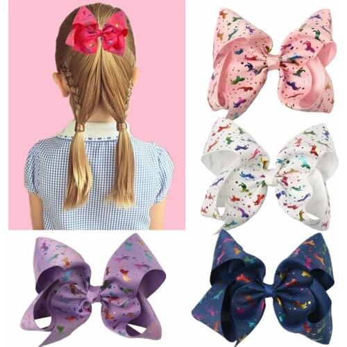 XIMA 1 Piece 5'' Bronzing Unicorn Design Hair Bows with French Clip Hairgrips for Girls Hair Accessories