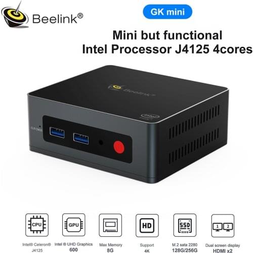 Beelink GK Mini Windows 10 MINI PC Intel Gemini J4125 8GB 128GB 5.8G WiFi 1000M LAN Bluetooth 4K Gaming Computer VS GK55