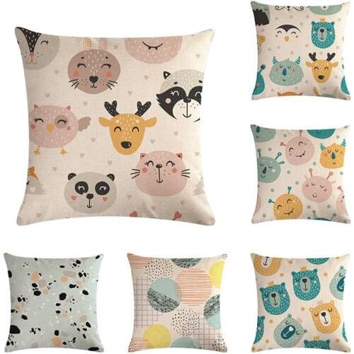 Geometric Bear Deer head portrait Cushion Cover Pillowcase Printed Home Decor Cotton Linen seahorse Throw Pillow Case ZY425