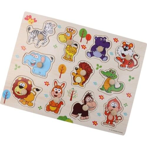 Kids Developmental Wooden Animal Peg Jigsaw Puzzle Baby Toddler Preschool Educational Toy Birthday Gift