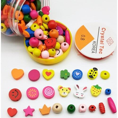 DIY Childrens Handmade Beaded Materials Color Mixed Wooden Beads Early Education Puzzle