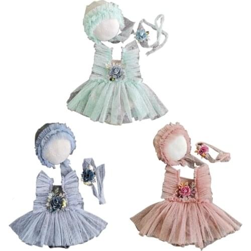 Infants Photo Shooting Costume Outfits Baby Hat+Dress+Headwear Set Newborn Photography Props