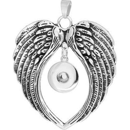 DoreenBeads Fashion Zinc Based Alloy Snap Button Pendants Fit 18mm/20mm Snap Buttons Angel Wing Silver Color Charms,1 PC