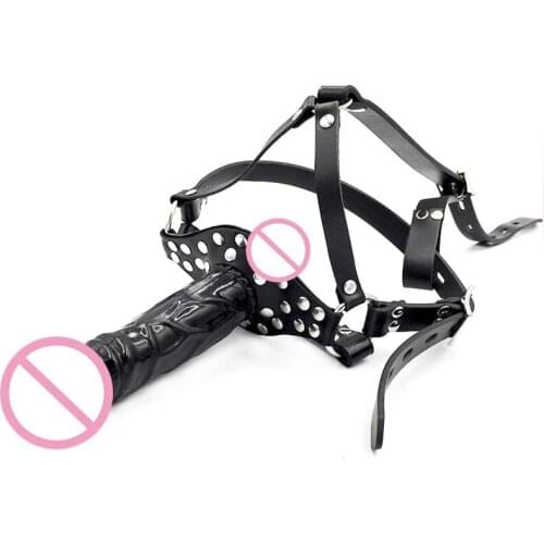 Double-Ended Dildos PU Leather Harness Realistic Cock Bondage Gag Strap On Open Mouth Dong Plug Adult Games Sex Toys For Couples
