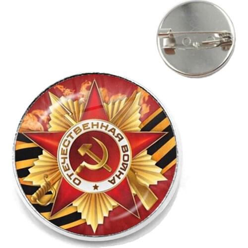CCCP USSR Soviet Army Red Star Brooches Pin Glass Cabochon Art Round Russian Badges LOGO Collarpins Jewelry For Friends Gift