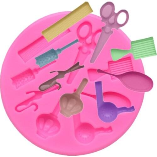 Comb Scissors Hair Dryer Hairdressing Tools Cake Fondant Chocolate Silicone Baking Mold Cake Decoration Mold