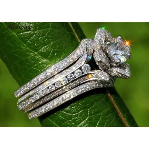 Choucong 3-in-1 Flower Shape Promise Ring set 925 Sterling Silver AAAAA cz Engagement Wedding Band Rings For Women Jewelry Gift