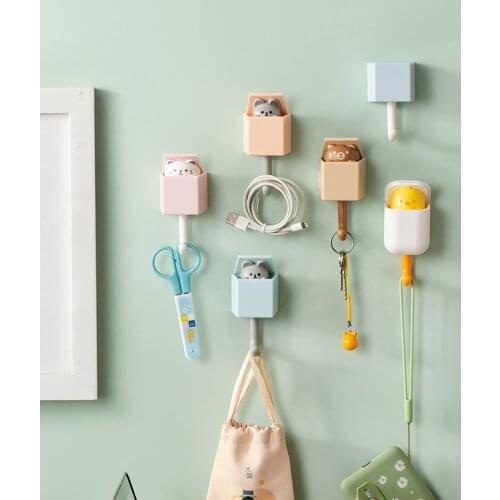 Creatively Stick Out The Head-Style Cat-Shaped Hook Strong And Seamless No Punching Hooks Cute Kitchen And Bedroom Door Hangers