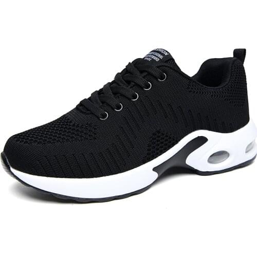 Womens Casual Shoes Spring Autumn Air Cushion Large Size Womens Shoes Dense Mesh Flying Woven Thick Soled Lace Up Sneakers