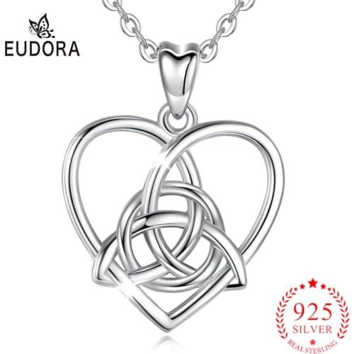 EUDORA 925 Sterling Silver Celtic knot Pendant Fashion trinity knot Necklace good luck Jewelry For Lady girl New Year Gift D115
