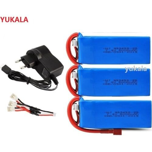YUKALA 7.4V 3000mAh Lipo Battery T Plug RC Car Upgrade Parts for WLtoys 144001 124018 124019 R/C truck rc car 7.4 v 3000 mah