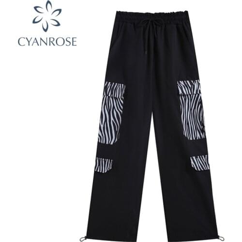 Fashion Black Pants Women High Waist Harajuku Casual Summer 2021 Korean Zebra Print Loose Streetwear Wide Leg Trousers Female