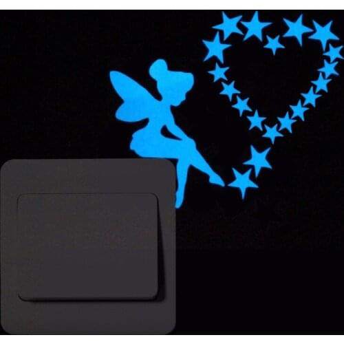 Light Switch Sticker Luminous Wall Stickers Cartoon Glow in the Dark Sticker Decal For Kids Room Decoration Home Decor Cat Fairy