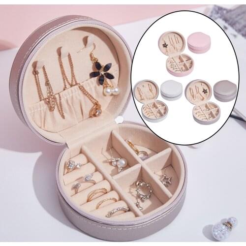 Portable Jewelry Storage Organizer Round Jewelry Box Earring Holder Display Travel Jewelry Case Zipper Travel Case for Woman