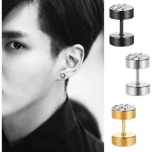 1 Pair Round Stainless Steel Earrings Czech Crystals Piercing Stud Earrings for Men Boys Punk Ear Plug Pierced Earring Jewelry