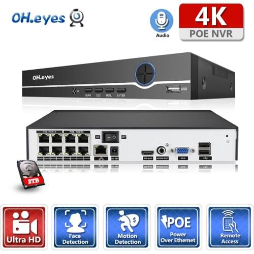 OH.eyes Ultra HD 8CH 4K POE NVR Network Video Recorder NVR For POE IP Camera P2P Plug And Play