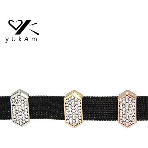 YUKAM Jewelry Pave Keys Crystal Rhinestones Bar Slide Charms Keeper for Stainless Steel Mesh Keeper Bracelets Accessories Making