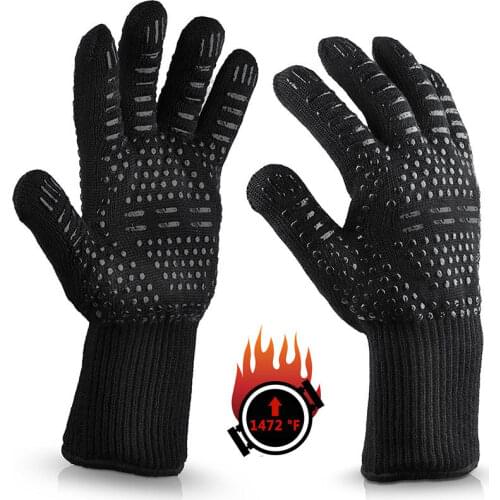 Protective Gear Grilling Gloves Food Grade Kitchen Barbecue Glove Heat Resistant Silicone Cook BBQ Baking Gloves 2PCS Oven Mitts