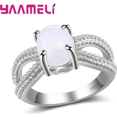 Printed With S Double Layer 925 Silver Finger Rings For Women Female Prong Setting Opal Crystal Jewelry Gift