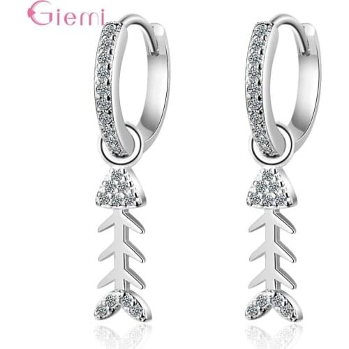 Party Cute Design Fish Bone 925 Sterling Silver Piercing Drop Earring For Women Girl Metal Dangle Earring Jewelry Bijoux