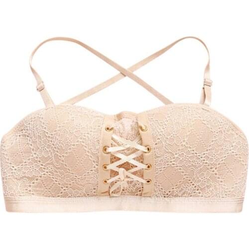 Women Strapless Bra Sexy Lingerie Underwear Wirefree Drawstring Padded Push-up Bras for Wedding Dress