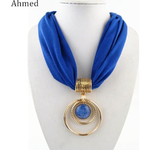 Ahmed Fashion Bohemian Simple O-Round Resin Pendant Scarf Necklace for Women New Design Silk Collar Necklace Jewelry