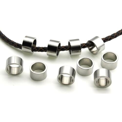 20pcs hole 7mm Stainless Steel Metal Tube Spacer Beads Charms Slider Big Hole Beads for Jewelry Making DIY Bracelet Findings