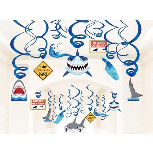 30pcs Blue Spirals Kids Shark Theme Birthday Party Favors Cartoon Shark Hanging Swirl Decoration Baby Shower Party Supplies