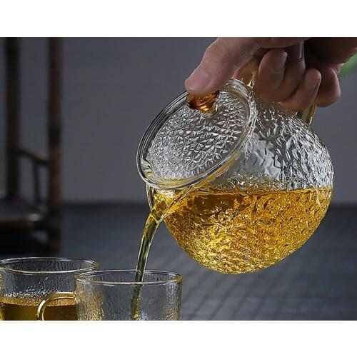 550ML, high-temperature borosilicate glass milk oolong tea pot, rain-drop embossed glass blooming tea, pour over coffee pot cafe