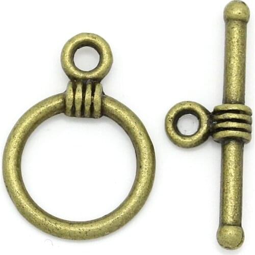 8SEASONS Toggle Clasps Round Antique Bronze 16x11mm 19x6mm,100 Sets (B28529)