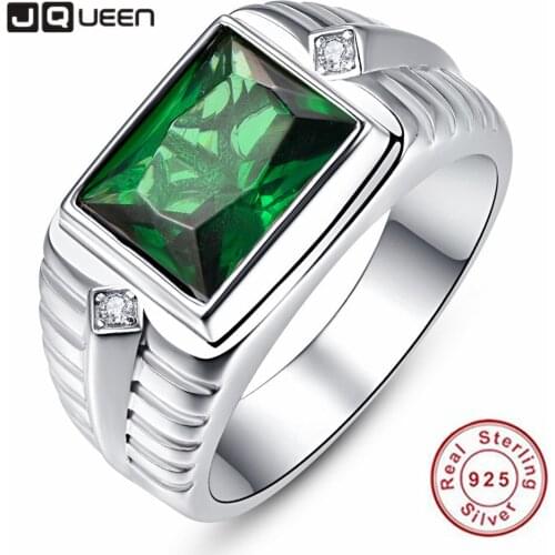 925 Sterling Silver Mens Rings High Quality Emerald White Cubic Zirconia Wedding Ring Square Green Zircon Mens Ring