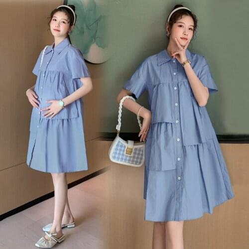 96502# Maternity Clothes Summer Short Sleeves Easy Matching Loose Stylish Slimming Dress Pregnant Women Pregnancy Clothes
