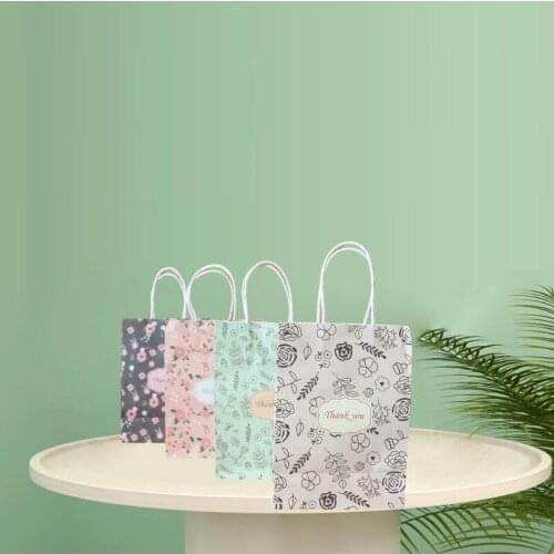 AVEBIEN 10pcs Thank you Kraft Paper Gift Bags Wedding Decoration Shopping Package Thanksgiving Party Candy Gift Bags with Handle