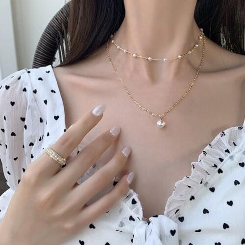 Korean Fashion New Necklace 2021 Imitation Pearl Neck Chain Choker Necklaces for Women Multi-layer Chain Necklace Jewelry Kpop