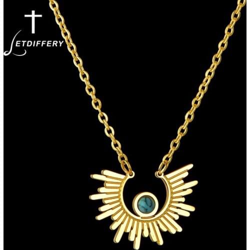 Letdiffery Bohemian Style Gold Color Sun With Stone Pendant Classic Chaine Necklace For Women Party Vacation Jewelry Wholesale